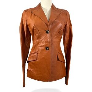Charles Nolan New York Women Size 4 Tan Leather Blazer Jacket‎